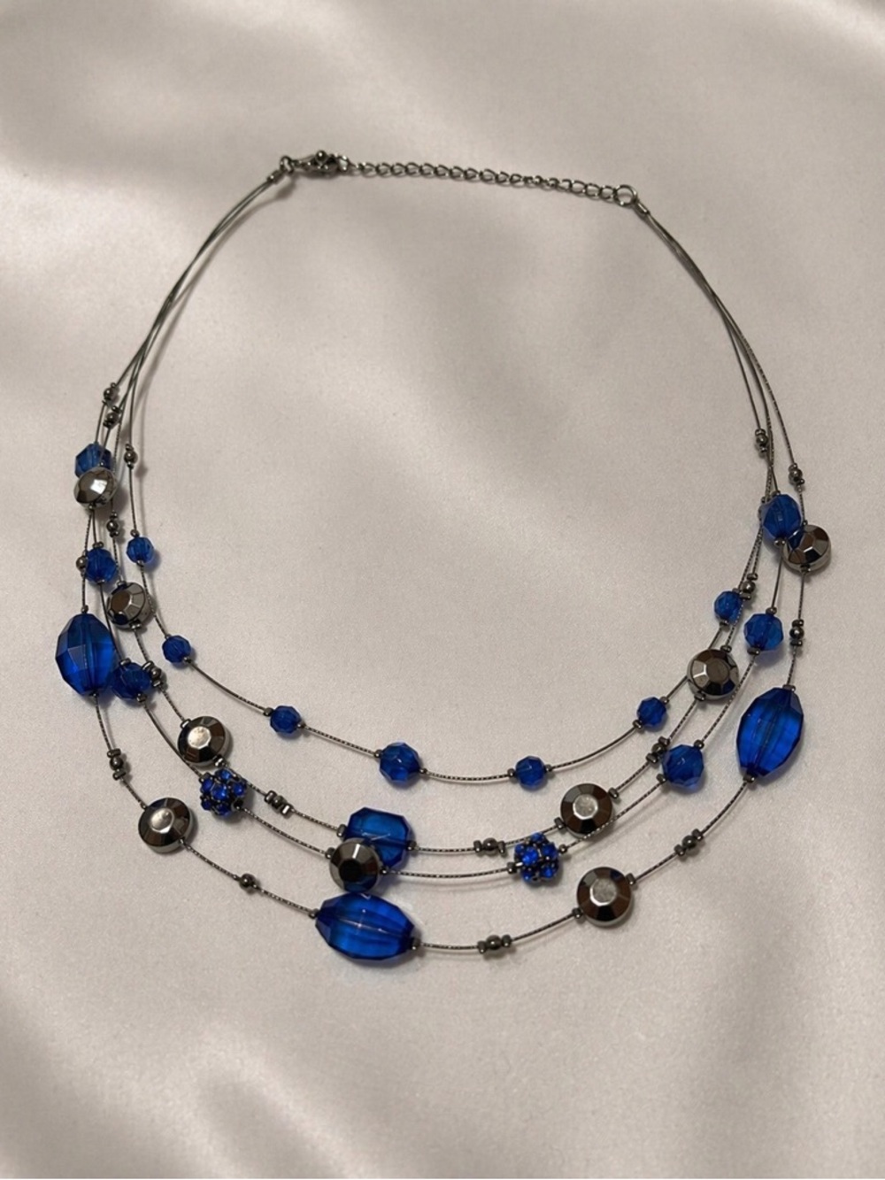 Y2K Gunmetal Multi Strand Beaded Necklace Layered Statement Jewelry